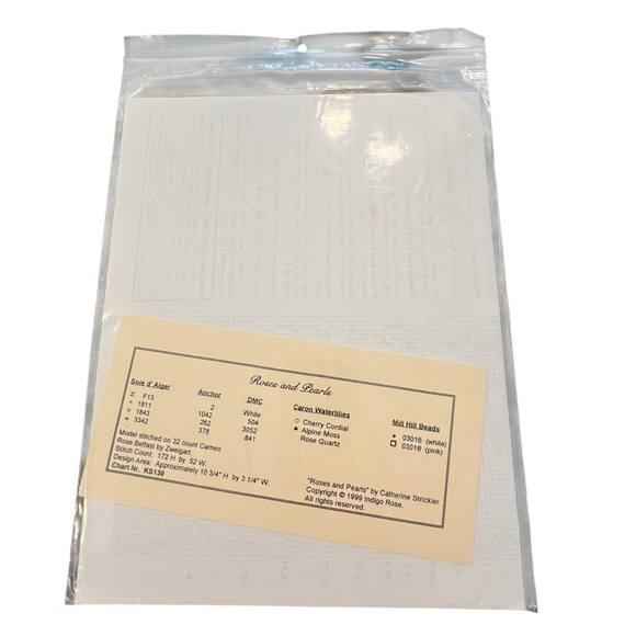 Indigo‎ Rose ROSES AND PEARLS Cross Stitch Sampler Chart Pattern 1999 Embroidery - Picture 4 of 5